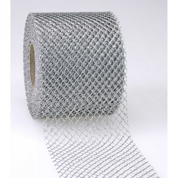 Schleifenband Tüll silber Siena 72 mm